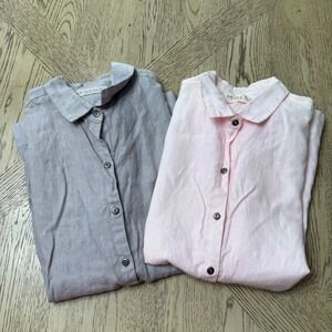M.RENA Womens Small Linen Short Sleeve Button Down Shirt Top Bundle Lot‎